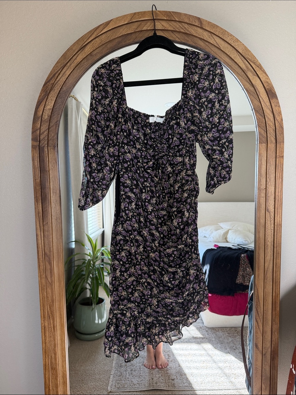 Astr Black Midi Dress with Lavender Floral Pattern